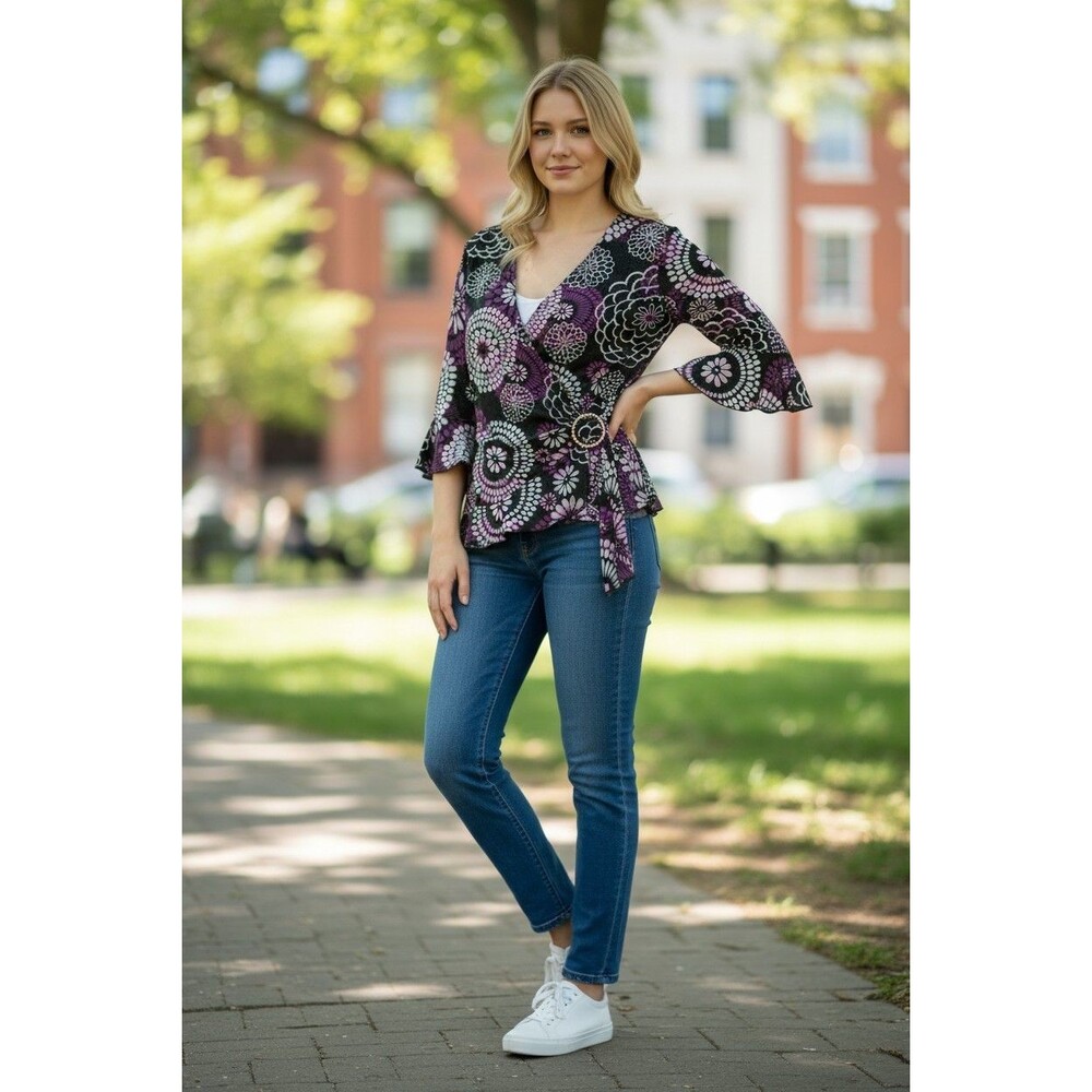 Beautiful Faux Wrap Top by Studio 1940 Glitter, Rhinestone Med